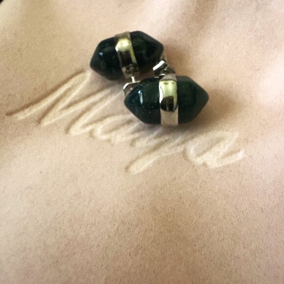Dark Green Modern Maya Jade Post Earrings with Sterling Silver with Dust bag - Picture 1 of 9